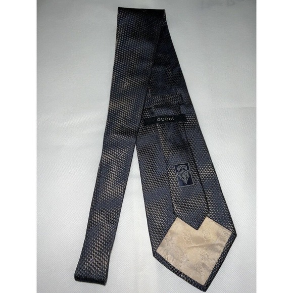 GUCCI Silver Brown Interlinked 100% Silk Men's Tie Made In Italy - Picture 3 of 8